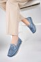 Genuine Leather Denim Blue Women's Leather Ballerinas Dp75-0701