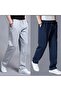Gray - Navy Blue Men's Wide Cut Straight Leg Sweatpants