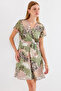 2502 Short Sleeve Print Chiffon Dress - Çağla - 4