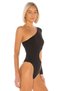 Women's Black Asymmetrical Cut Silk Jersey Bodysuit - 3