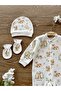 Organic Cotton Combed 3 Piece Baby Rompers Set with Gloves and Hat Bear Squirrel - 2