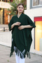 V-Neck Short Sleeve Skirt with Tassels Solid Color Side Stitching Midi Length Knitwear Shawl Look Poncho - 5