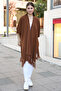 V-Neck Short Sleeve Skirt with Tassels Solid Color Side Stitching Midi Length Knitwear Shawl Look Poncho - 6