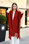 V-Neck Short Sleeve Skirt with Tassels Solid Color Side Stitching Midi Length Knitwear Shawl Look Poncho - 6