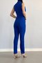 Women's Button Detail Belted Sleeveless Crepe Fabric Jumpsuit (Colored) - 3