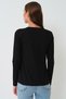 Women's Long Sleeve V-Neck Basic Cotton Knitted Blouse - Black - 6