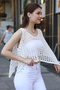 Wide Round Neckline Strappy Openwork Perforated Sleeveless Summer Stylish Knitwear Shawl Poncho Blouse - 6