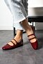 Claret Red Patent Leather Women's Ballerinas - Double Belted, Flat Sole - 4