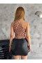 Women's Leopard Patterned Shoulder Twisted Crop Blouse - 3