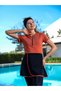 Women's Short Sleeve Semi-Covered Hijab Swimsuit with Tights Bonnet Suit Short Arm Swimsuit - 3