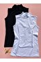 Women's Cotton Lycra 2-Piece Black and White Color Zero Sleeve Turtleneck Undershirt-Body