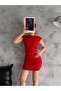 Women's Red Padded Crepe Dress - 5