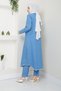 Women's Wooden Button Detailed Trousers Double Denim Suit - 4