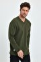 V-NECK LONG SLEEVE SWEAT 3 THREAD COLLAR STRIP DETAIL - 4