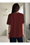 Women's Burgundy Double Heart Printed Oversize T-Shirt - 2