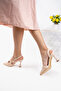 Women's Beige Patent Leather Pointed Toe Elegant and Comfortable: Classic Heeled Shoes - 4