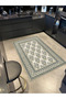 Green Framed Cream Pastel Painted Floral Decorative Washable Carpet Miravip9001 - 2