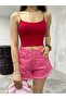 Women's Rubber Rope Strap Sandy Fabric Crop Blouse Bustier - 4