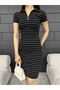 Polo Neck Zippered Camisole Striped Women's Dress - 2