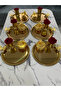 3 Different Models of Gold 6-Piece Steel Round Presentation Tray with Butterfly Design, Rose Bowl (with Roses) and Macaron Container