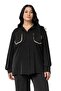 Plus Size Piping Detail Shirt Pants Black Double Set - 5