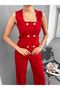 Square Collar Stone Buttoned Vest Trousers Double Breasted Set - 2