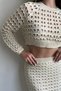 Women's Openwork Knitted Seasonal Crop Knitwear Lined Skirt Bottom and Top Set - 4