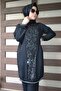 Black Hijab Tracksuit Set with Silver Sequin Detail - 6