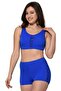 Cobalt Blue Colorful Women's Bikini Set - Tulle Shorts Detail