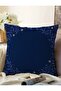 Navy Blue Background Floral Framed Digital Printed Decorative Raschel Knitted Pillow Throw Pillow Cover