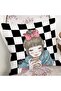 Checkerboard Floor Coffee Drinking Girl Motif Digital Printed Decorative Pillow Throw Pillow Cover - 2