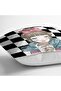 Checkerboard Floor Coffee Drinking Girl Motif Digital Printed Decorative Pillow Throw Pillow Cover - 3