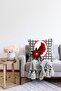 Digital Printed Modern Raschel Knitted Pillow Throw Pillow Cover with Gray Plaid Background & Red Bird Design - 2