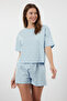 Mavi %100 Pamuklu Puantiyeli ve Kalpli Şortlu Örme Pijama Takımı THMSS21PT1485 - 2