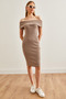 Women's Striped Mink Madonna Collar Mini Stretchy Dress Elb- 19002192 - 2
