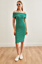 Women's Striped Emerald Green Madonna Collar Mini Stretchy Dress Elb- 19002192 - 3