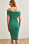 Women's Striped Emerald Green Madonna Collar Mini Stretchy Dress Elb- 19002192 - 2