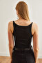 Women's Black Strap Stone Detailed Stretchy Crop Blouse Blz- 19002674 - 5