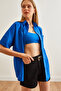 Women's Cobalt Blue Single Pocket Striped Flowy Shirt Gml- 19001223 - 4