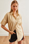 Women's Beige Single Pocket Striped Flowy Shirt Gml- 19001223 - 3