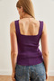 Women's Purple Square Collar Ribbed Skirt Detailed Crop Knitwear Blouse Blz- 19001872 - 5