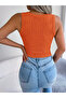 Crew Neck Laced Low-cut Women's Knitwear Crop Blouse - Sleeveless - 4