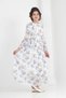 Girl's Lined Full-Length Floral Patterned Long Chiffon Dress with Non-Interior Necklace Detail - 4