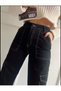 Girl's Black Reverse Stitch Detailed Denim Cargo Pants Denim Jean - 2