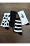 Women's 4 Pairs Cotton Black and White Tennis Socks Mixed Patterned