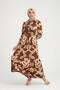 Women's Meterage Printed Woven Crepe Collared Long Dress - Brown