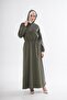 Women's Drawstring Waist Hooded Long Dress - Khaki - 6