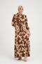 Women's Meterage Printed Woven Crepe Collared Long Dress - Brown - 3