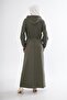Women's Drawstring Waist Hooded Long Dress - Khaki - 8