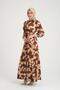 Women's Meterage Printed Woven Crepe Collared Long Dress - Brown - 4